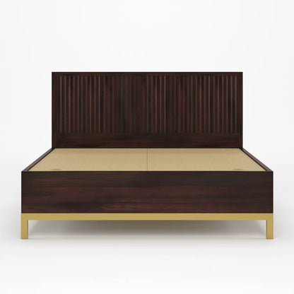 Golden Goa Sheesham Wood Luxury Bed with Fluted Headboard