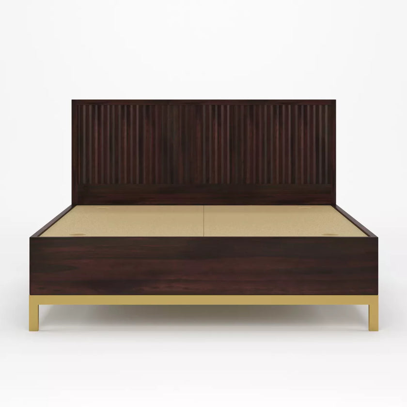 Golden Goa Sheesham Wood Luxury Bed with Fluted Headboard - Induscraft