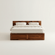 Helix Solid Sheesham Wood Bed with Geometric Pattern Headboard