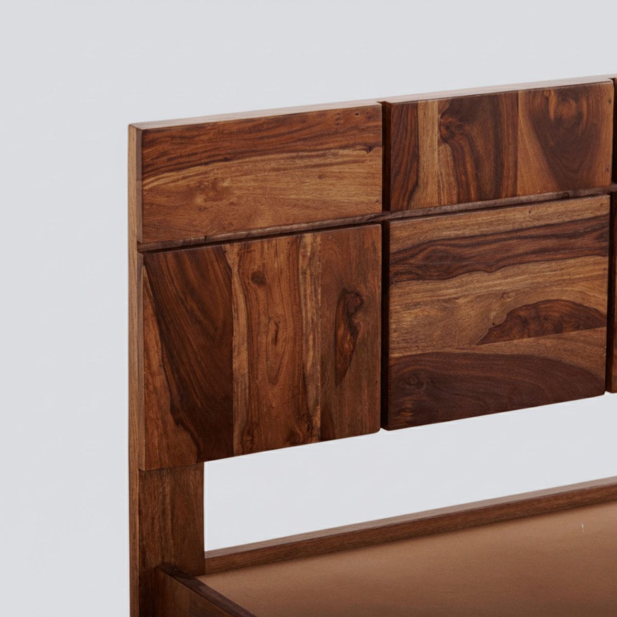 Helix Solid Sheesham Wood Bed with Geometric Pattern Headboard