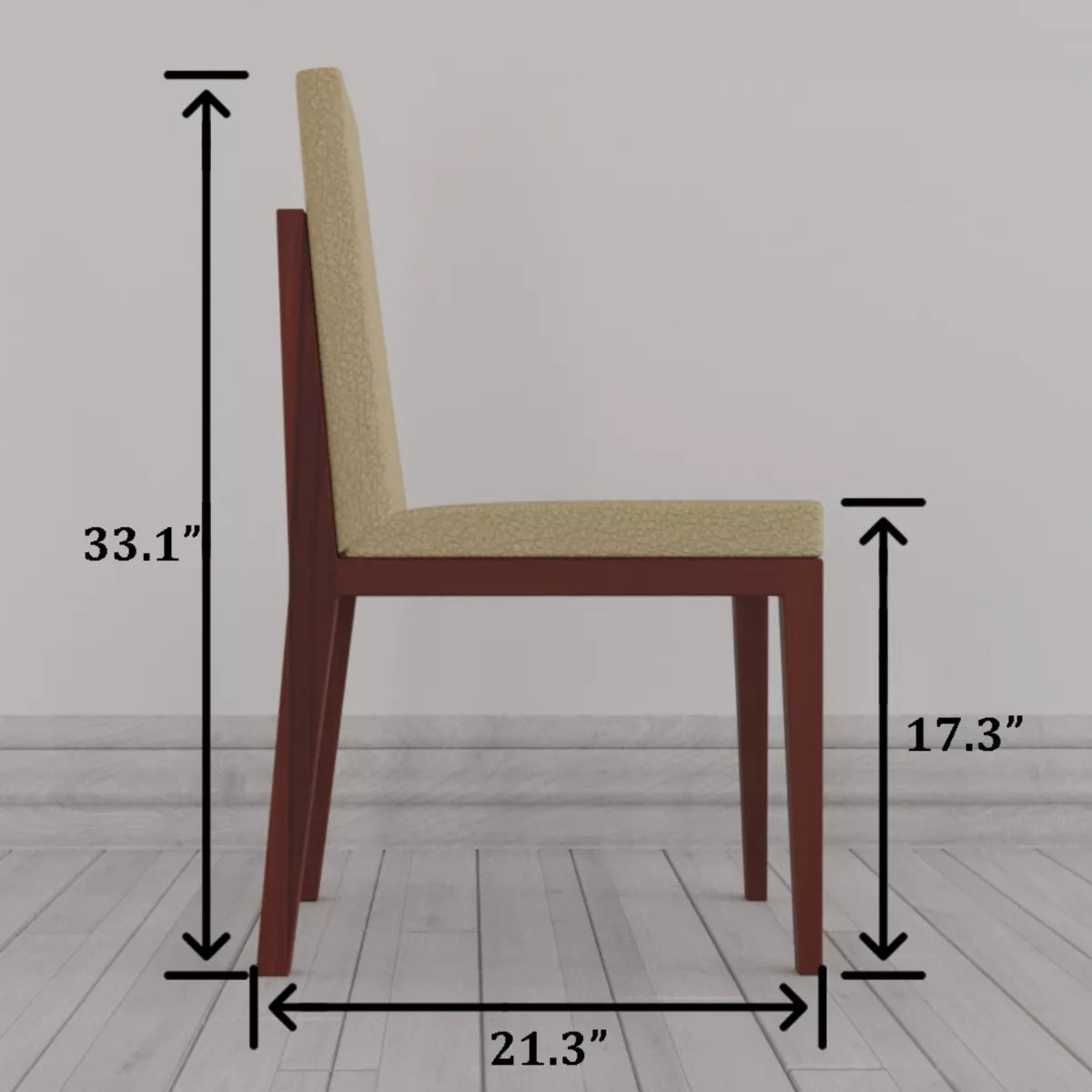 Chair with dimensions labeled on a plain background