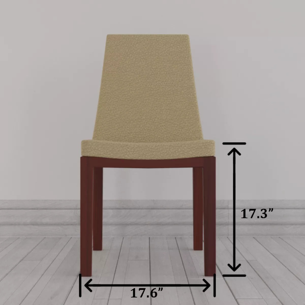 Beige chair with dimensions labeled on a plain background
