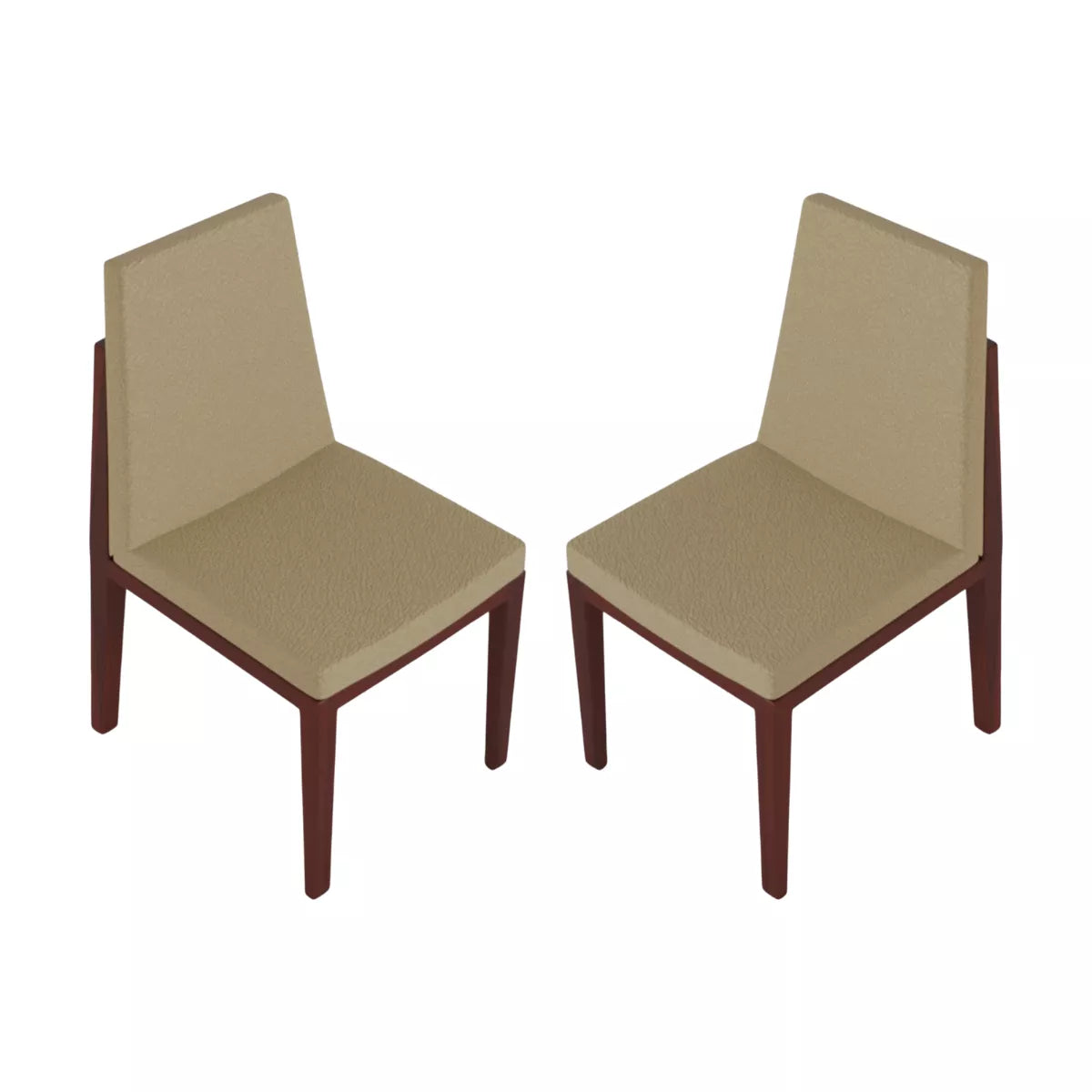 Two beige upholstered chairs with wooden frames on a white background