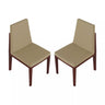 Two beige upholstered chairs with wooden frames on a white background