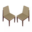 Two beige upholstered chairs with wooden frames on a white background