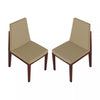 Two beige upholstered chairs with wooden frames on a white background