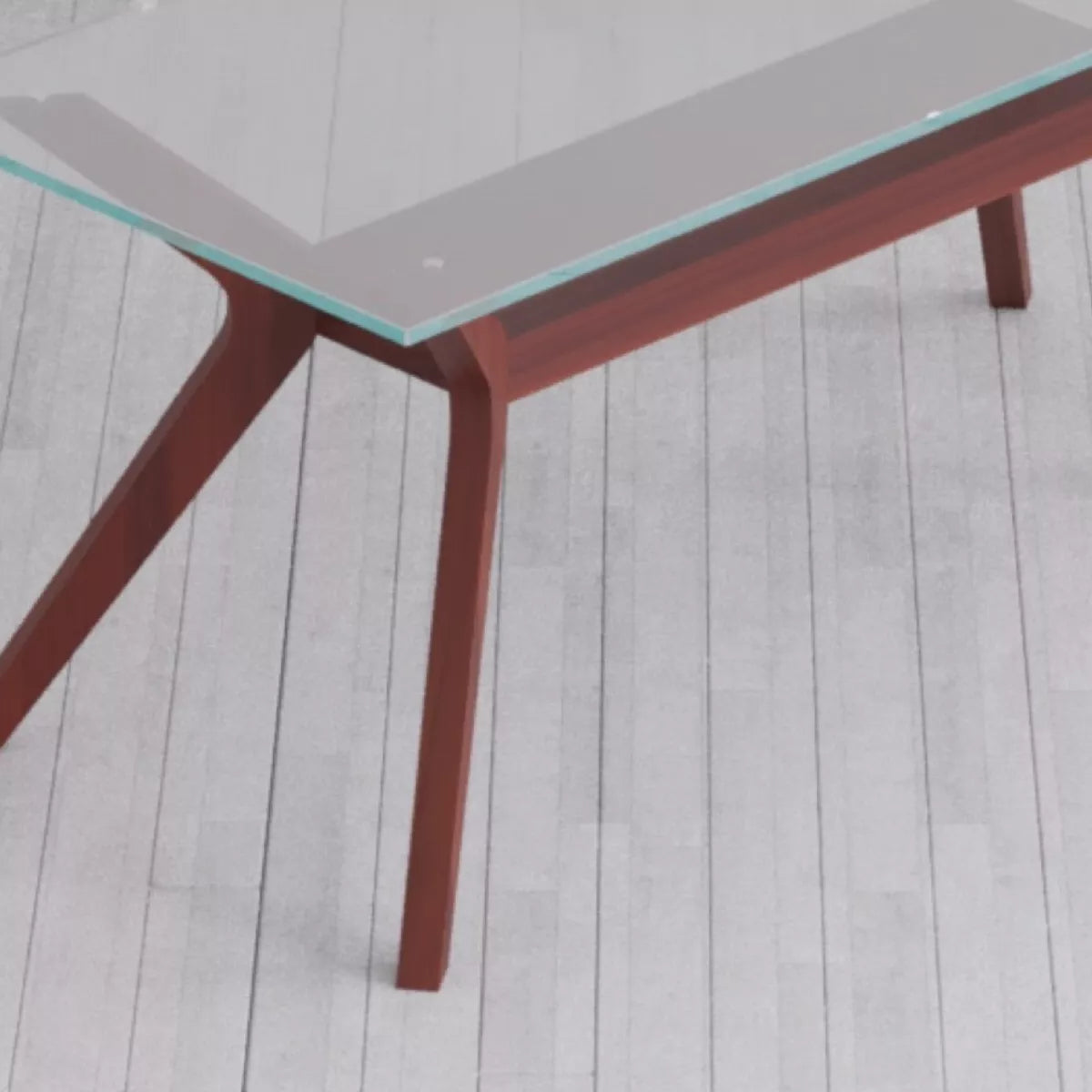 Wooden glass top dining table with sculptural wooden base