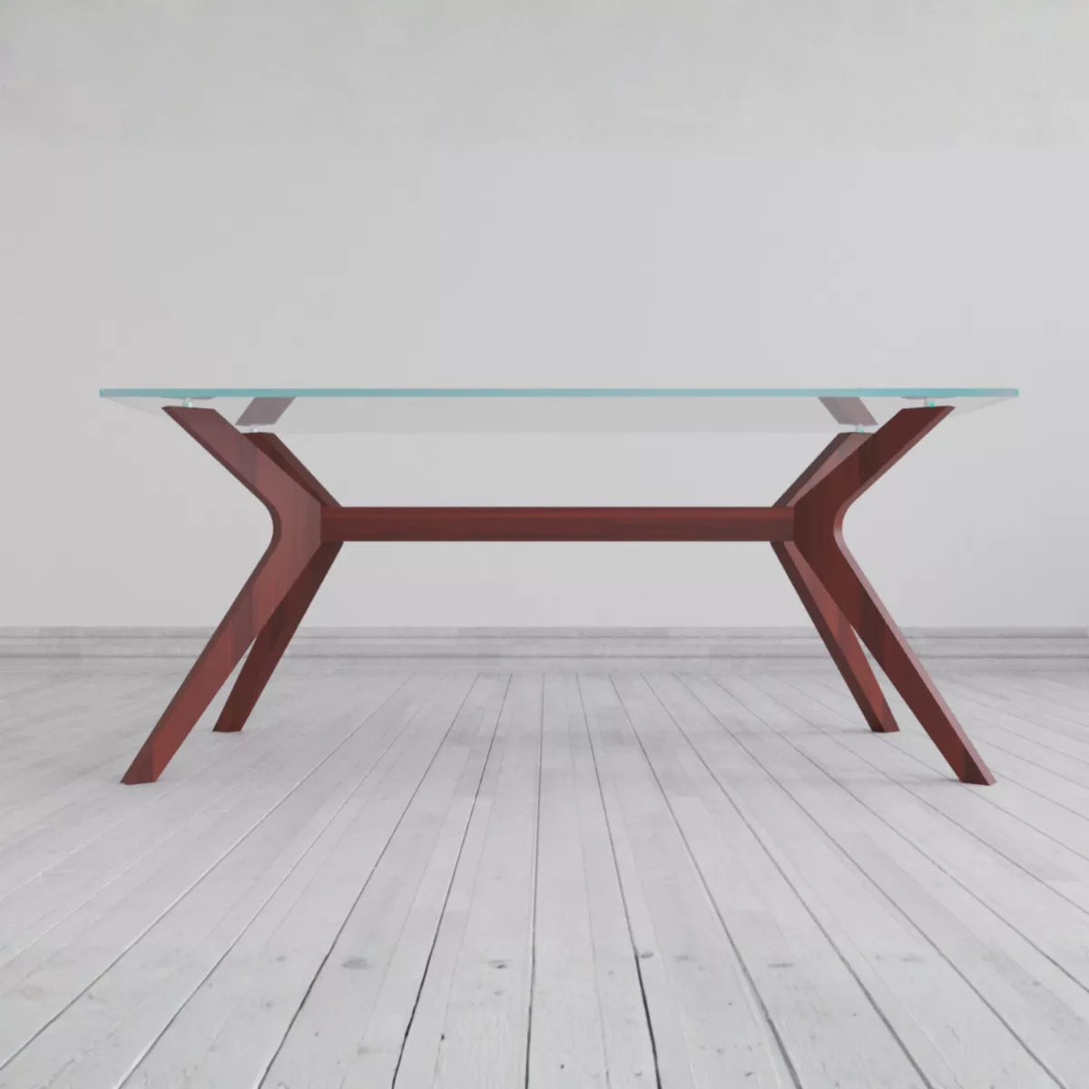 Hendrick Sculptural Wooden Base 6 Seater Glass Top Dining Table