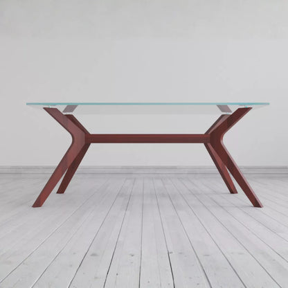 Hendrick Sculptural Wooden Base 6 Seater Glass Top Dining Table