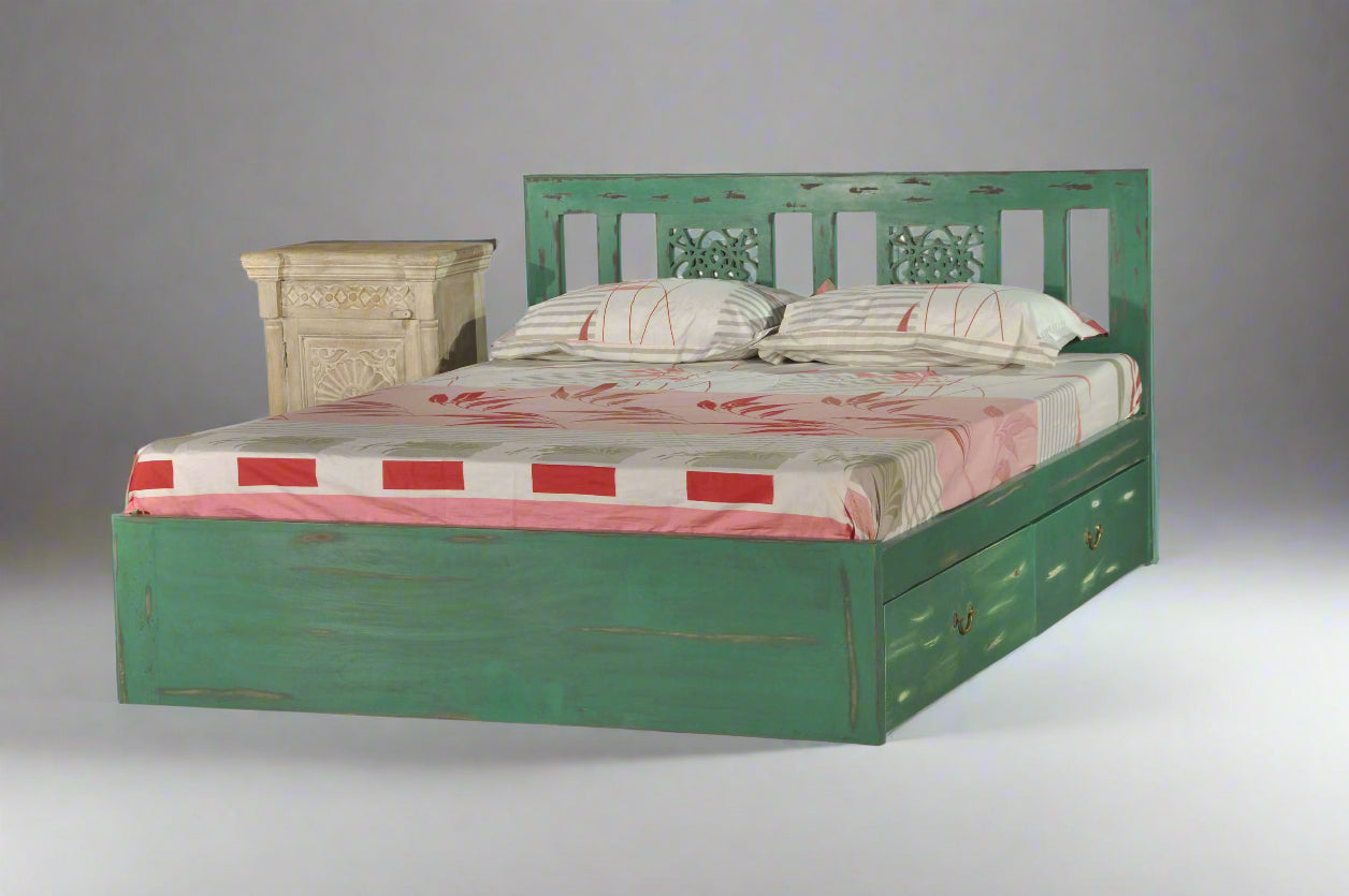 Bohemian Solid wooden Bed by Induscraft: King & Queen Sizes with Storage Options