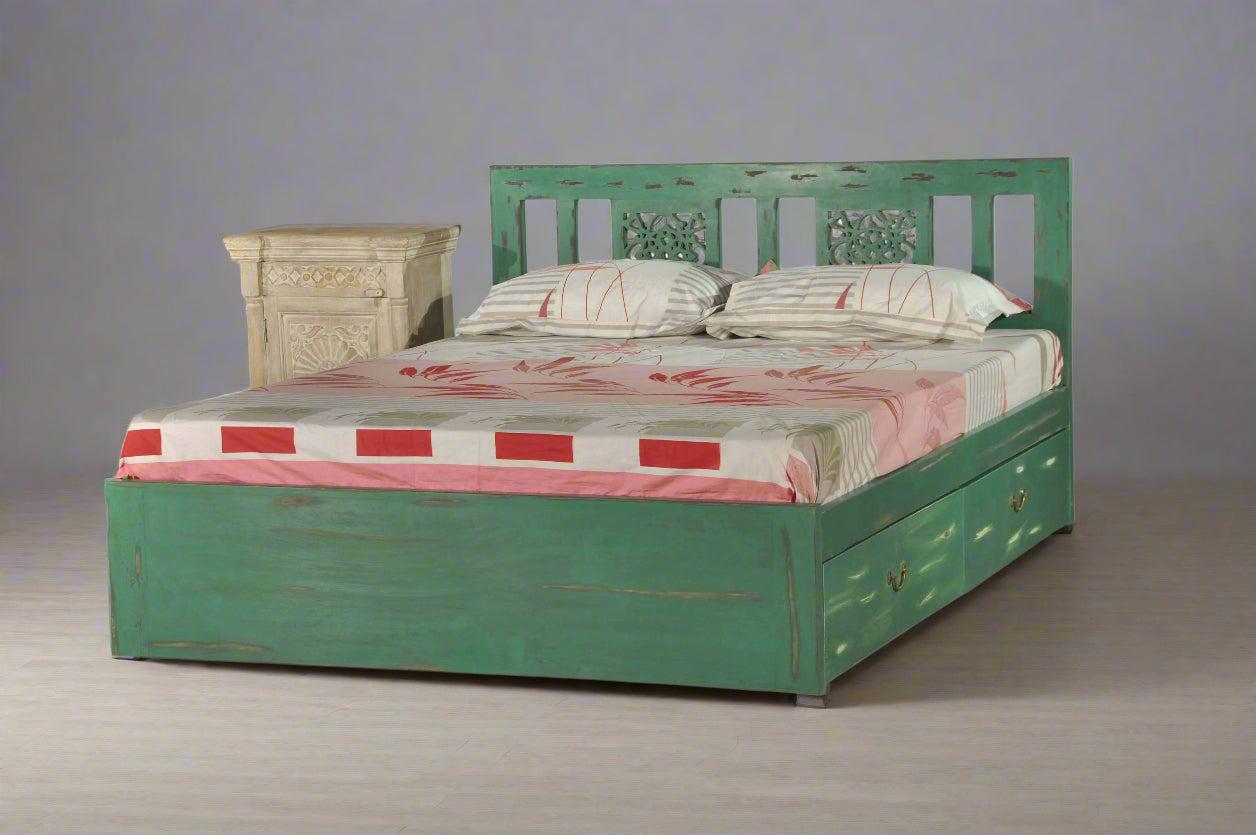 Bohemian Solid wooden Bed by Induscraft: King & Queen Sizes with Storage Options