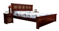 Heritage Style Sheesham Wood Bed with Brass Inlay Headboard - Induscraft