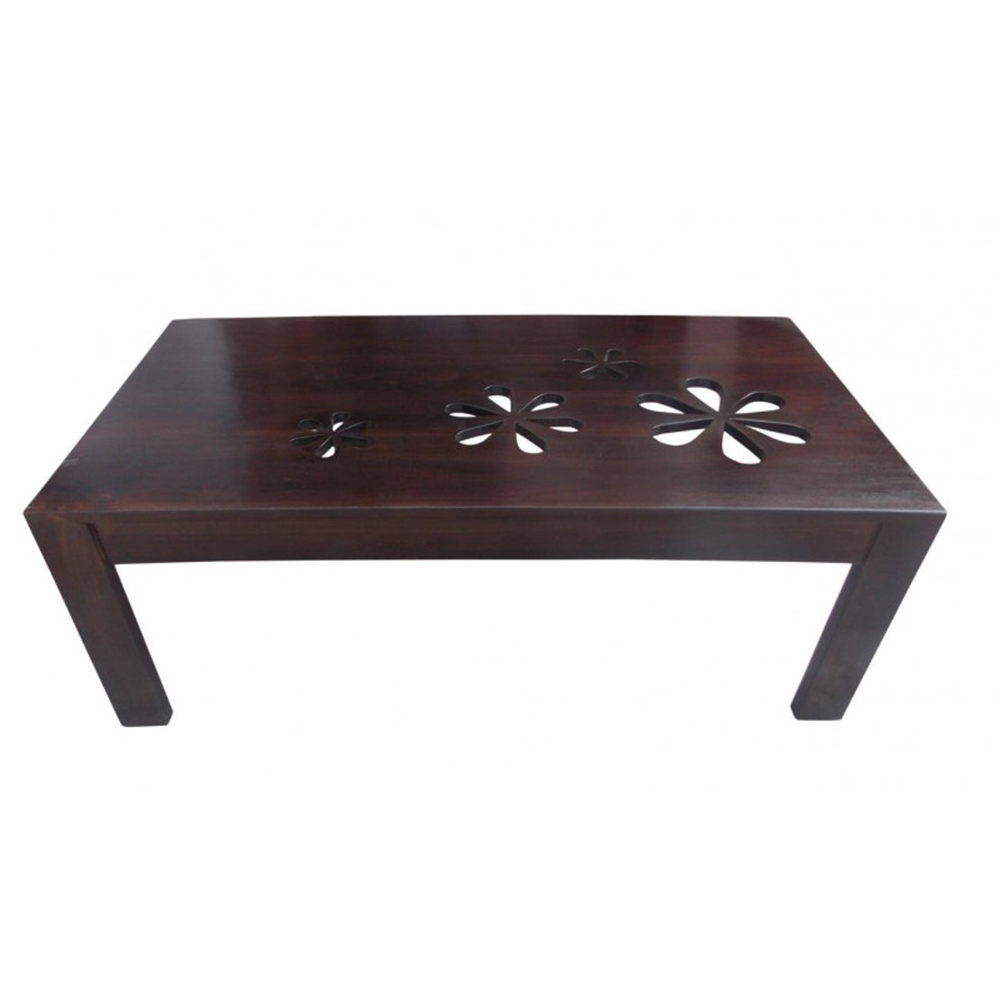 Flower Centre Table by Induscraft in Solid Sheesham Wood with Carved Floral Pattern