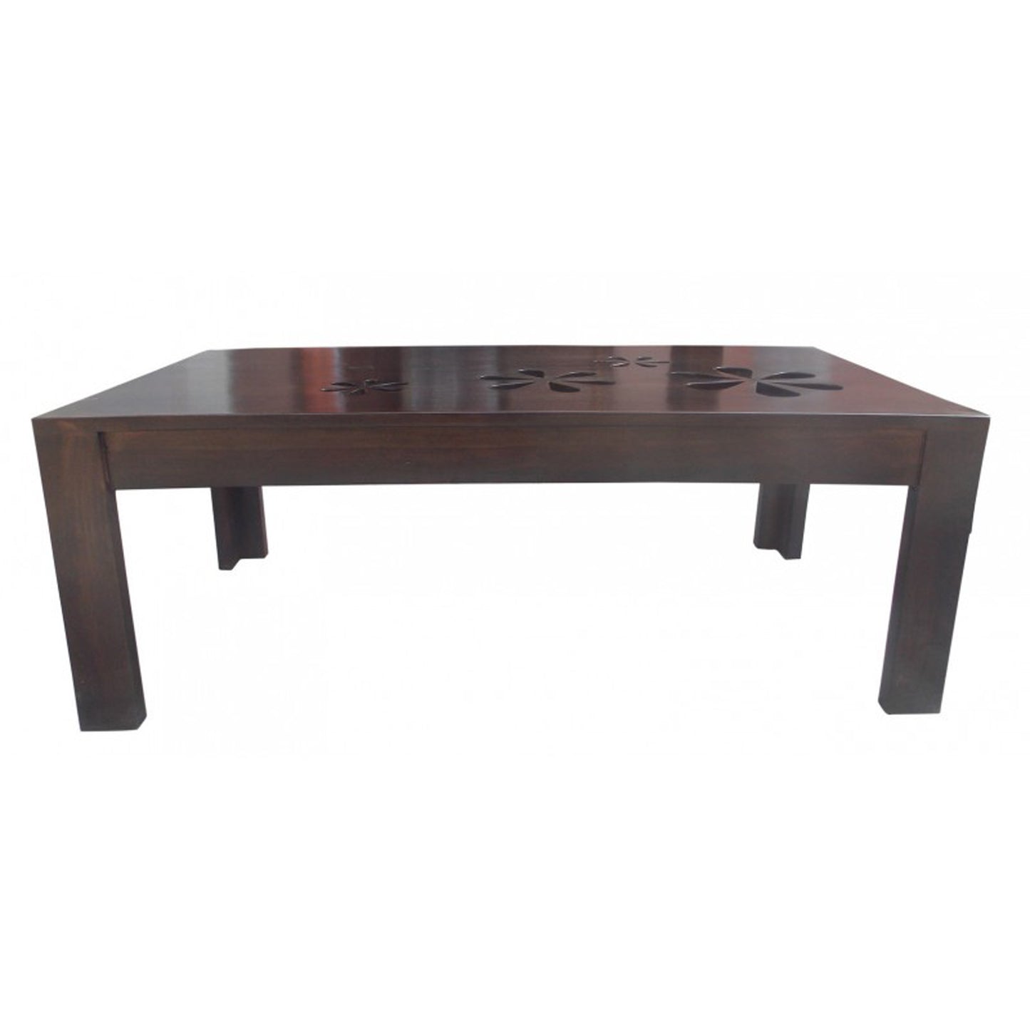 Flower Centre Table by Induscraft in Solid Sheesham Wood with Carved Floral Pattern