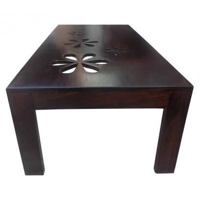 Flower Centre Table by Induscraft in Solid Sheesham Wood with Carved Floral Pattern