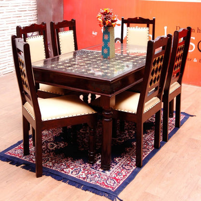 Brass Fusion Dining Table by Induscraft of Solid Sheesham Wood in 6 Seater