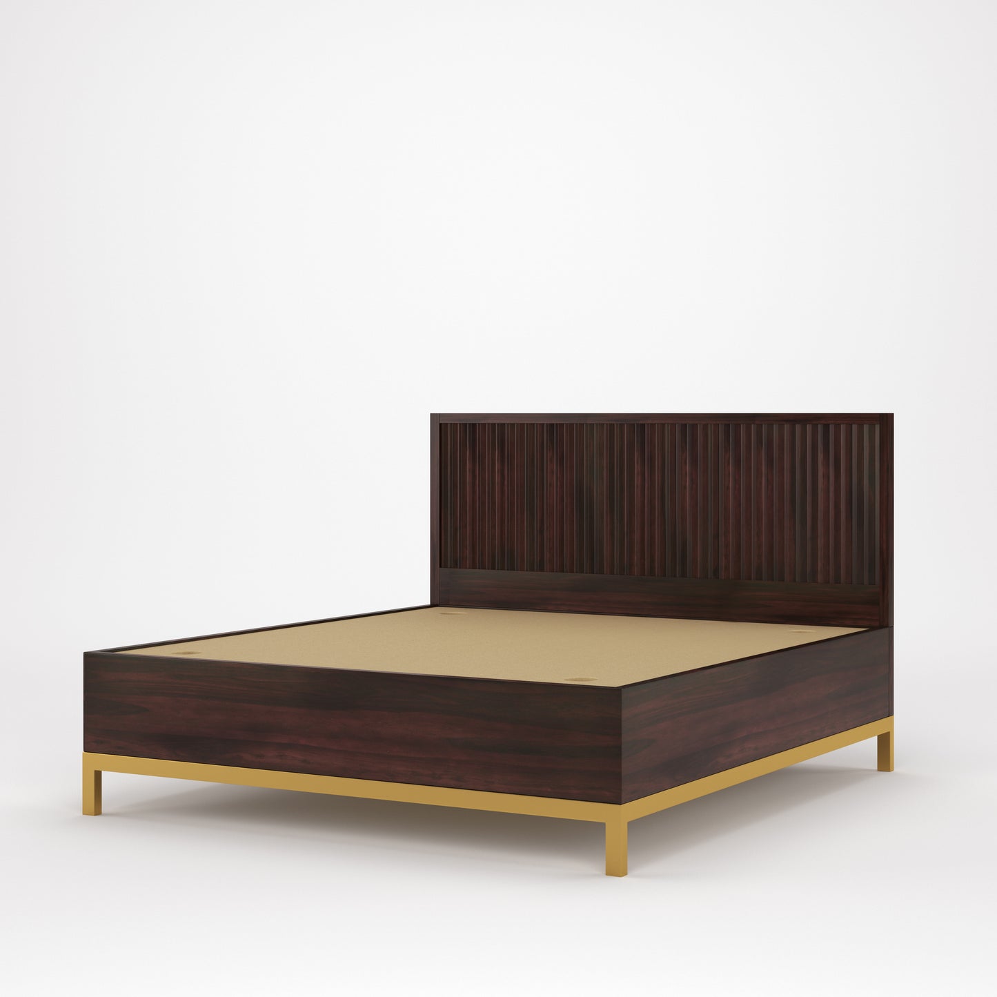 Golden Goa Bed by Induscraft in Solid Sheesham Wood with Gold Accent