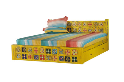 Vintage Charm by Induscraft: Solid Wood Bed in King & Queen Sizes with Storage Options – Bohemian Style