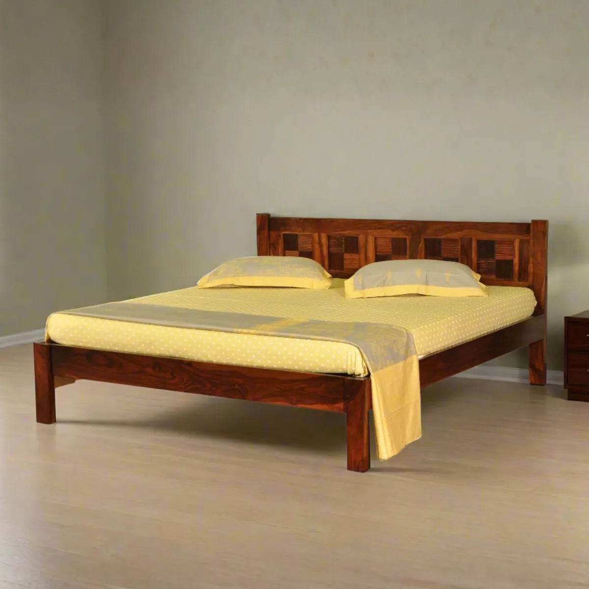 Jacky Contemporary Sheesham Wood Bed with Fluted Block Headboard