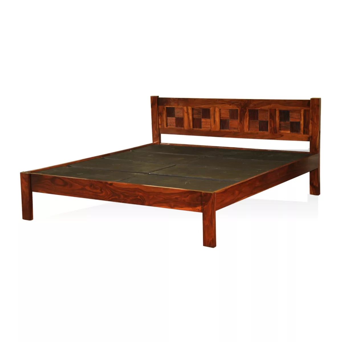 Jacky Contemporary Sheesham Wood Bed with Fluted Block Headboard