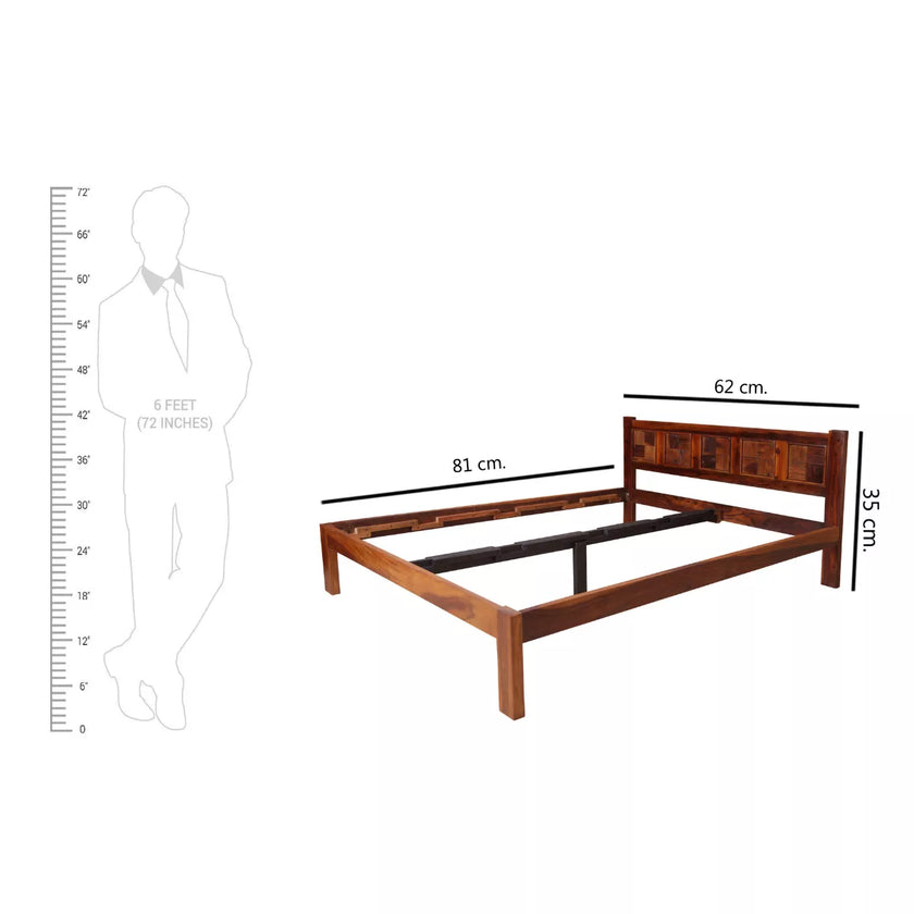 Jacky Contemporary Sheesham Wood Bed with Fluted Block Headboard - Induscraft