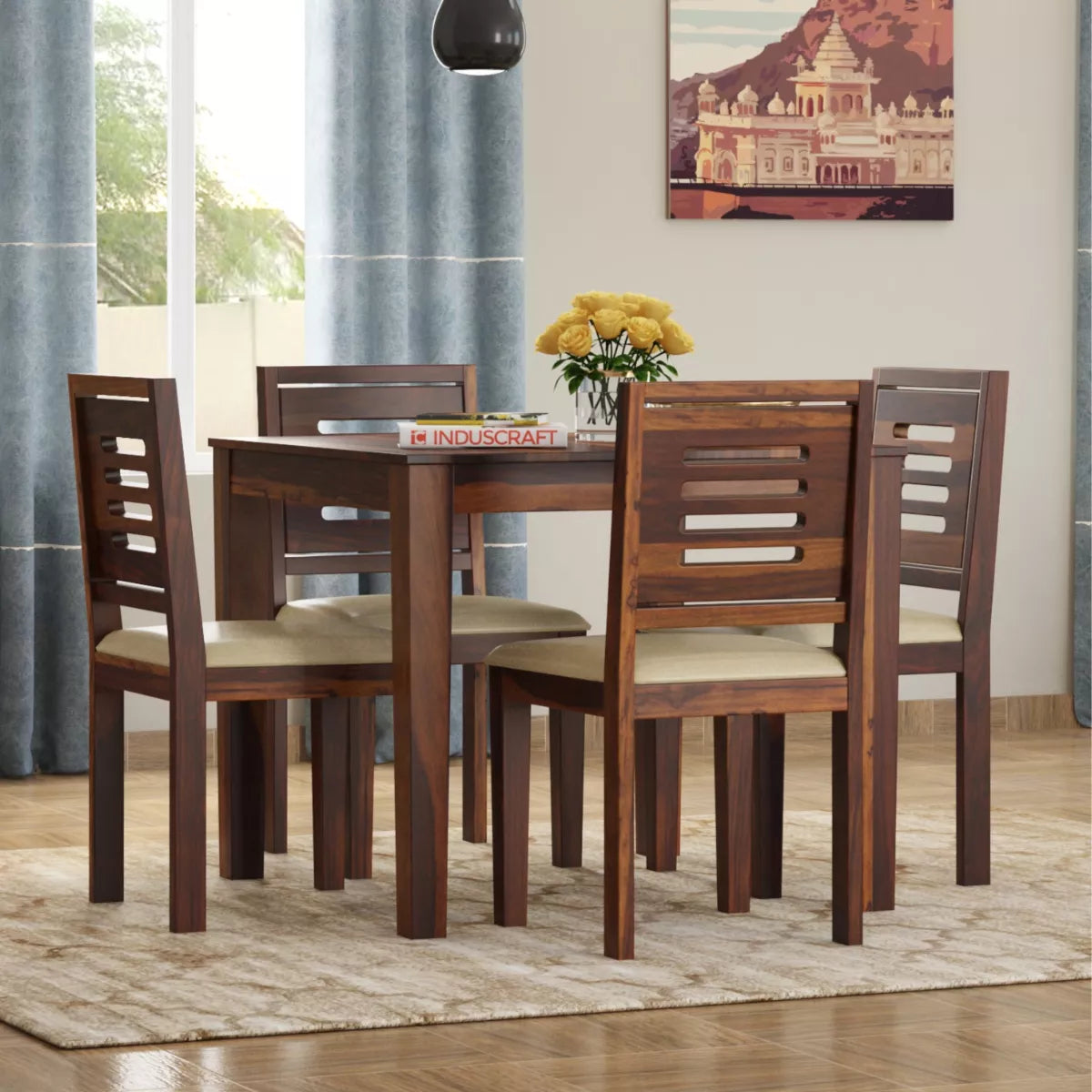 Joshua Sheesham Modern 4 Chair Dining Set for Compact Spaces