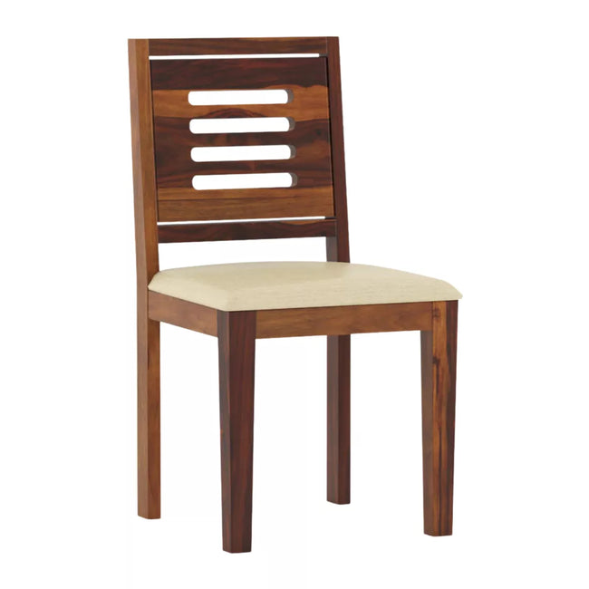 Wooden chair with a beige cushion on a white background