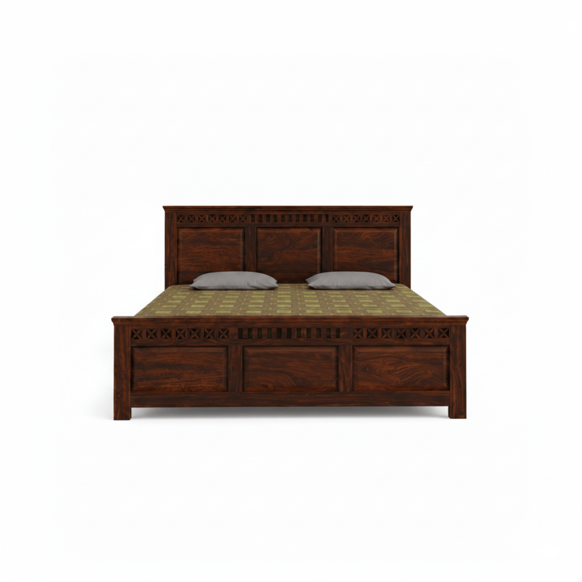 Karya Solid Sheesham Wood Bed with Designer Headboard