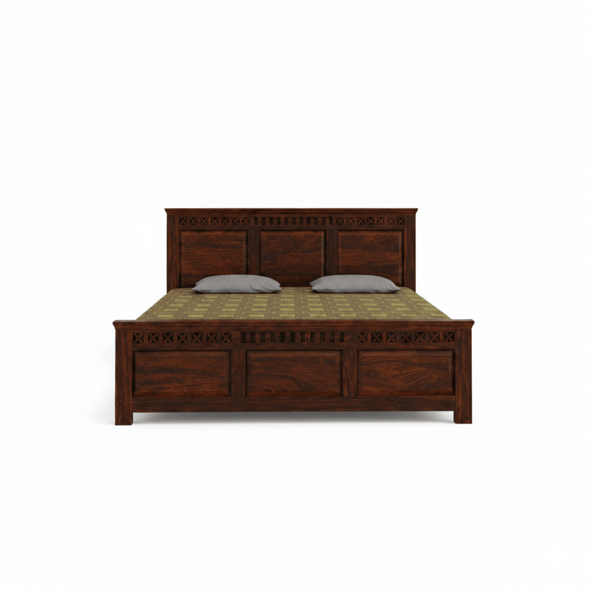 Karya Solid Sheesham Wood Bed with Designer Headboard