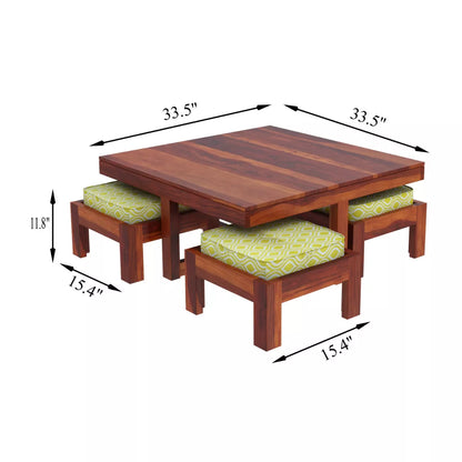 Khimsar Modern Sheesham Wood Square Coffee Table with 4 Stools