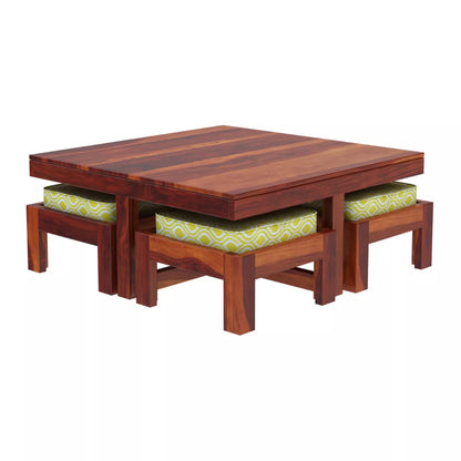 Khimsar Modern Sheesham Wood Square Coffee Table with 4 Stools