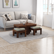 Khimsar Sheesham Wood Rectangular Coffee Table with 2 Stools