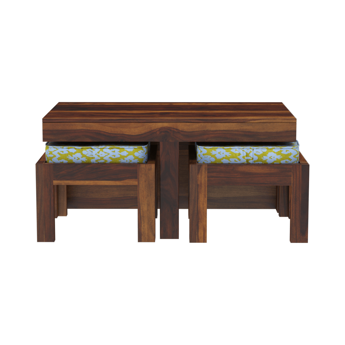 Khimsar Sheesham Wood Rectangular Coffee Table with 2 Stools