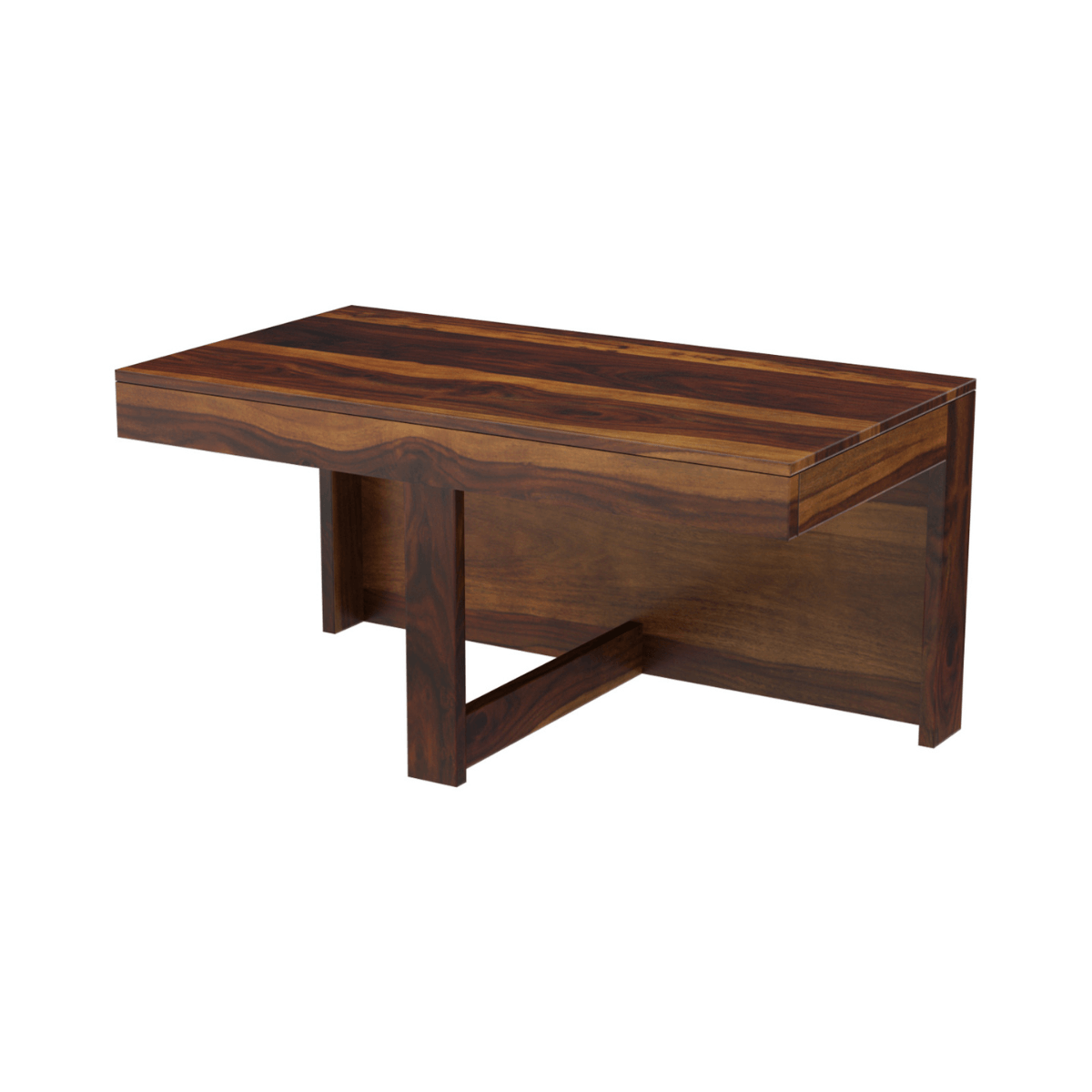 Khimsar Sheesham Wood Rectangular Coffee Table with 2 Stools