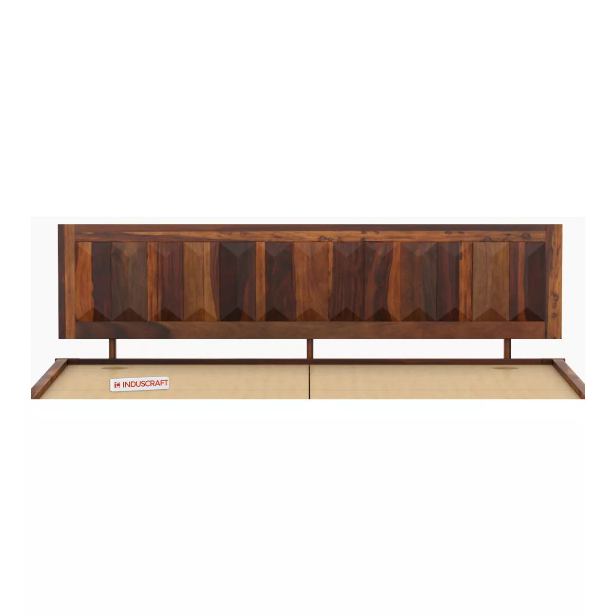 La-Diode Modern Sheesham Wood Platform Bed with Geometric Pattern Headboard - Induscraft