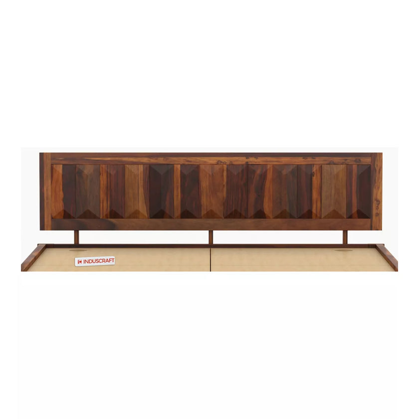 La-Diode Modern Sheesham Wood Platform Bed with Geometric Pattern Headboard - Induscraft