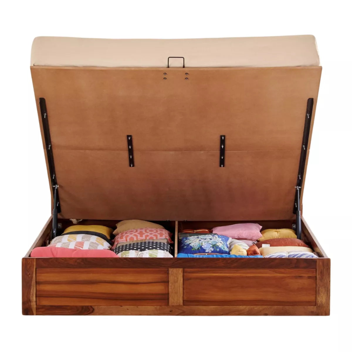 La-Diode Modern Sheesham Wood Platform Bed with Geometric Pattern Headboard