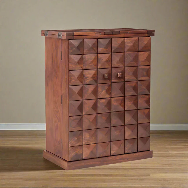 Luxury Sheesham Wood Expandable Modern Diamond Bar Cabinet
