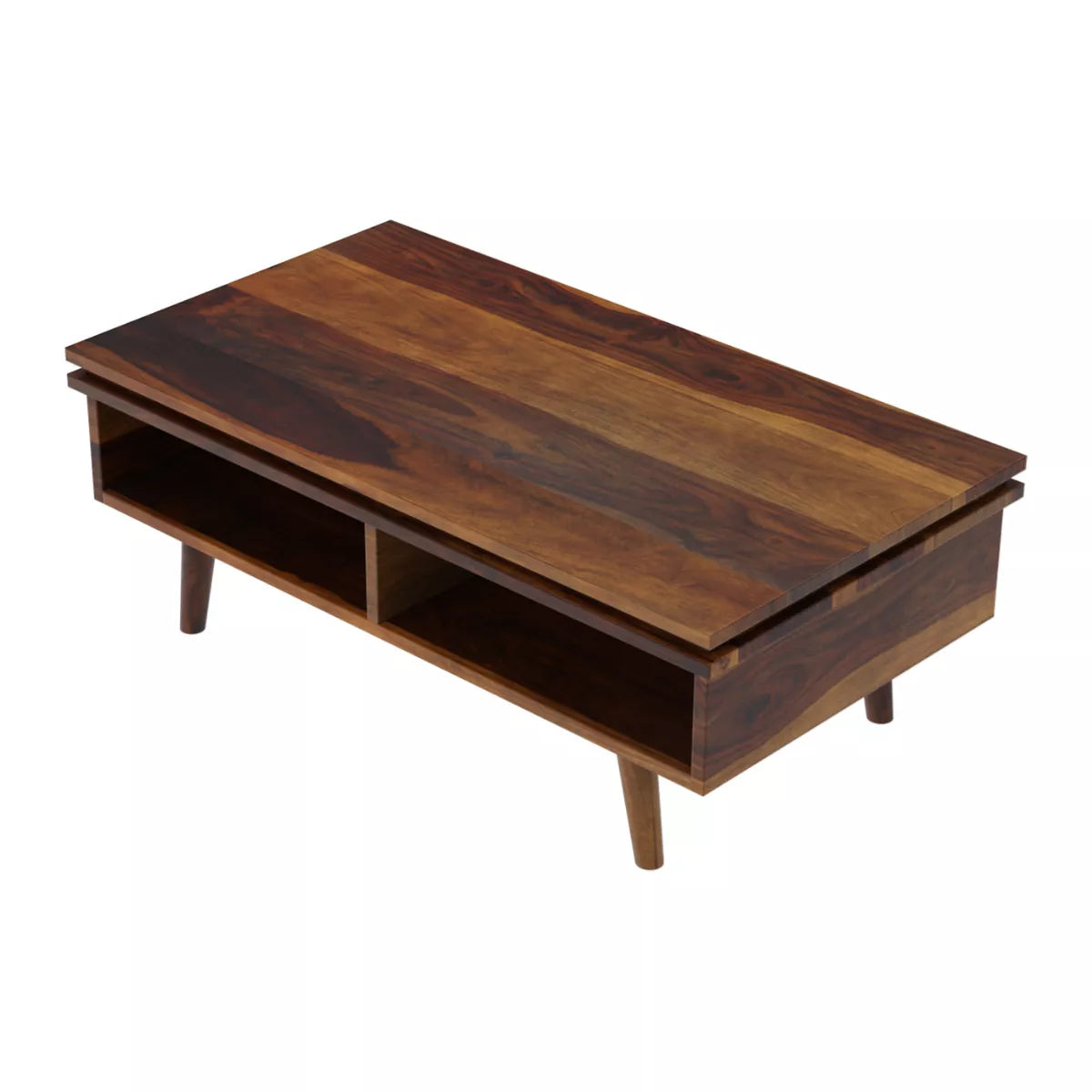 Milo Modern Rectangular Sheesham Wood Open Shelf Coffee Table - Induscraft