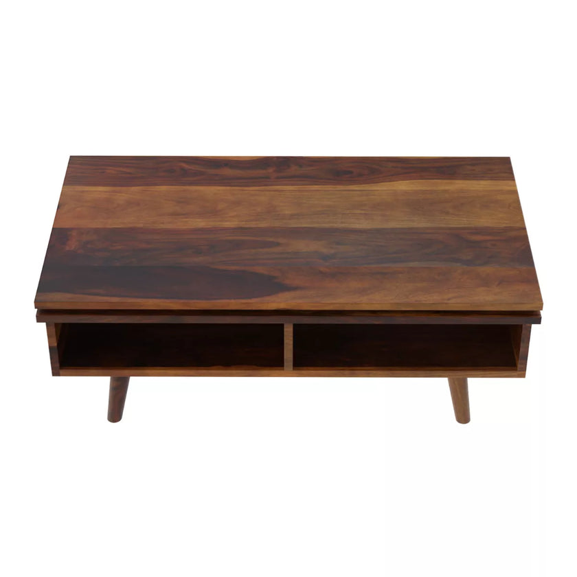 Milo Modern Rectangular Sheesham Wood Open Shelf Coffee Table - Induscraft