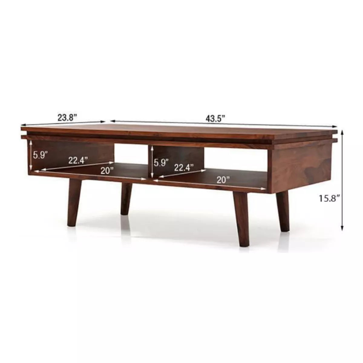 Milo Modern Rectangular Sheesham Wood Open Shelf Coffee Table