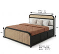 Modern Cane Panel Solid Wood Bed with Box storage, Dimensions 