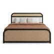 Modern Cane Panel Solid Wood Bed with Box storage in a White Background, Front View