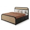 Modern Cane Panel Solid Wood Bed with Box storage in a White Background, Isometric View
