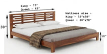 Modern Solid Wood Bed with Horizontal Slatted Headboard with Dimensions