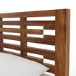 Modern Solid Wood Bed with Horizontal Slatted Headboard, White Background, Headboard Closeup View