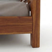 Modern Solid Wood Bed with Horizontal Slatted Headboard, White Background, Side Panel Closeup View