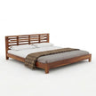 Modern Solid Wood Bed with Horizontal Slatted Headboard, White Background, isometric View