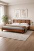 Modern Solid Wood Bed with Horizontal Slatted Headboard in a Bedroom