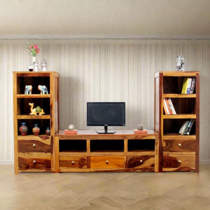 Montaro Contempoary Sheesham Wood TV Unit with Book Shelves